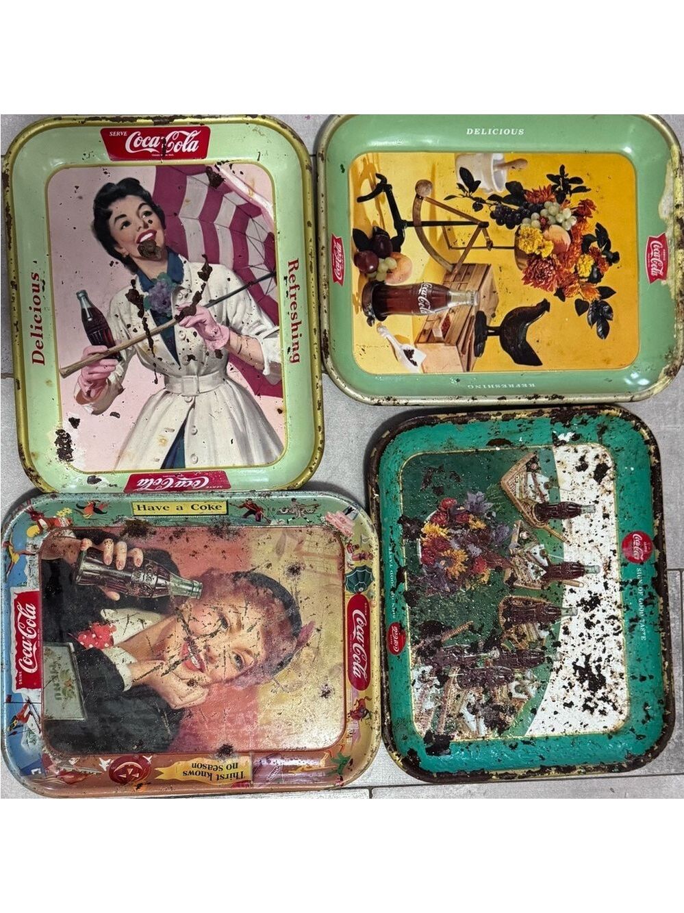 Vintage Coca-Cola Metal Serving Tray Collectible Retro Advertising - Set of 4